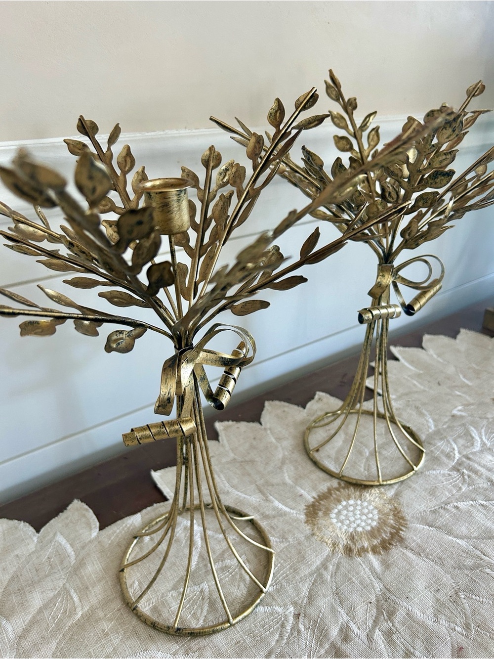 Pair Beautiful Gold/Brushed Black Candlestick Holders